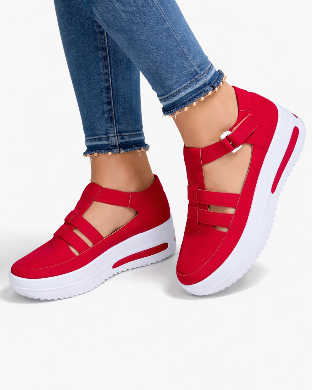Chaussures compensées avec bride réglable et design à découpes - bout fermé