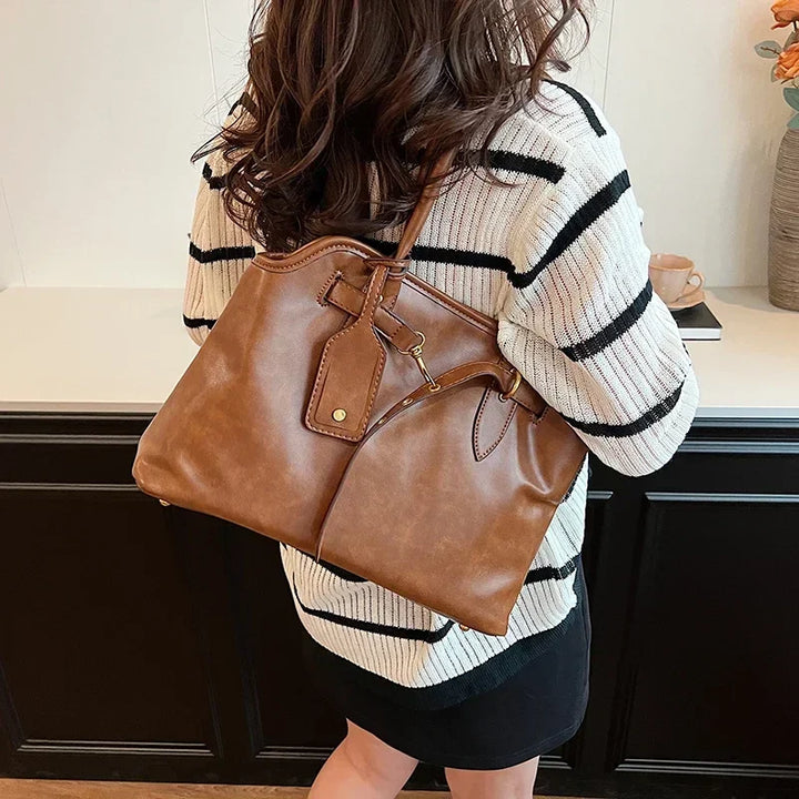 Sac cabas rétro femme cuir PU grand format bandoulière amovible