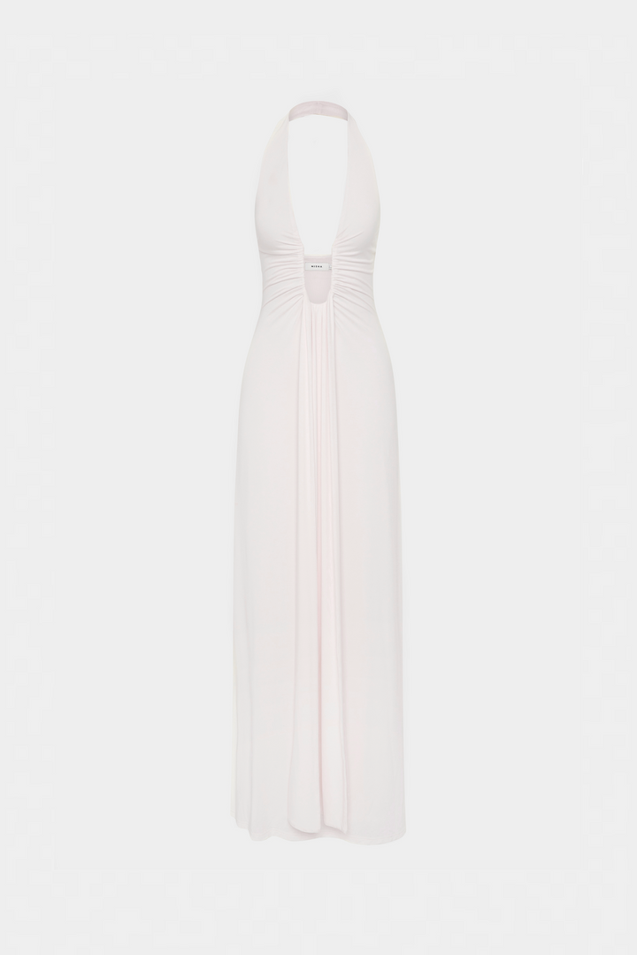 Robe longue ivoire femme décolleté profond armature tissu fluide cupro