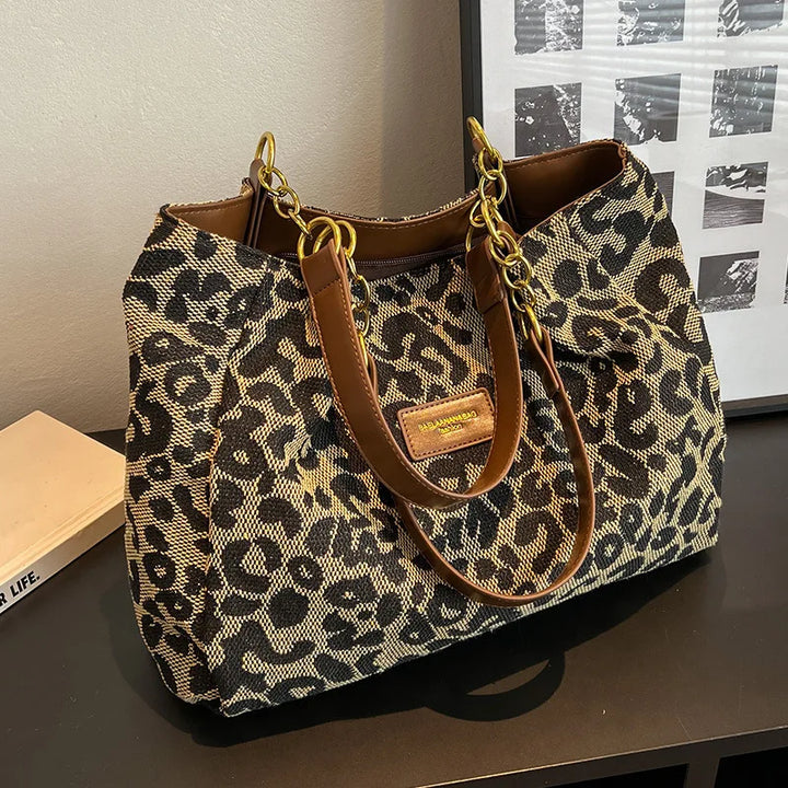 Sac cabas léopard femme grand format toile résistante polyvalent