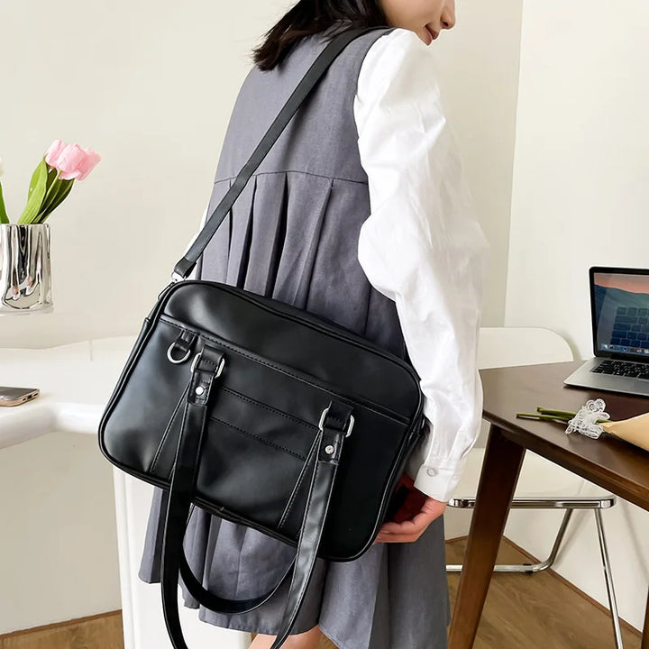 Sac épaule preppy femme cuir PU structuré bandoulière réglable élégant