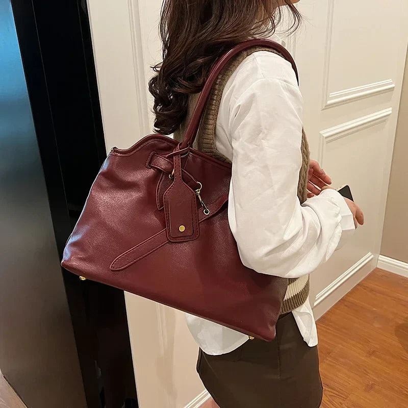 Sac cabas rétro femme cuir PU grand format bandoulière amovible