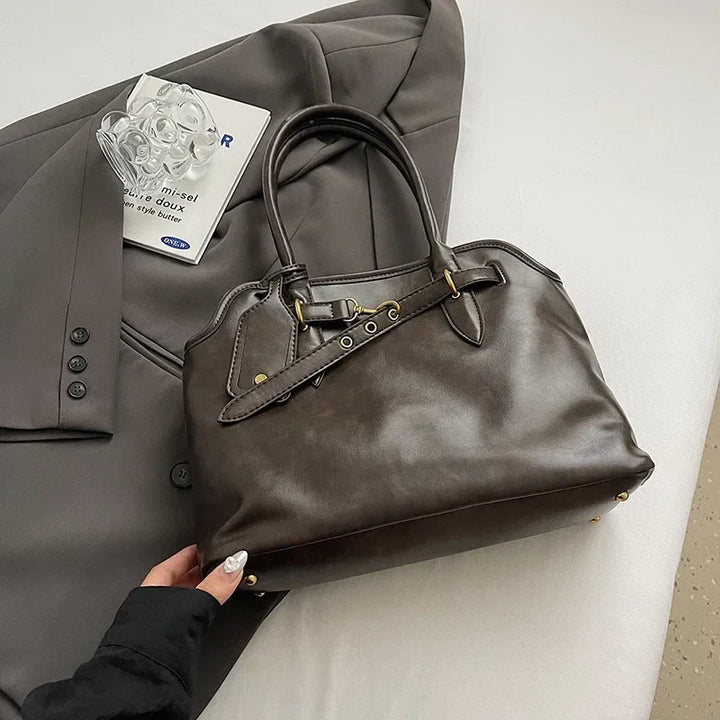 Sac cabas rétro femme cuir PU grand format bandoulière amovible