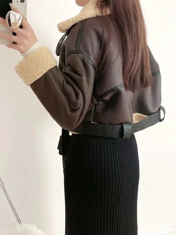 Veste aviateur femme doublure shearling chaude coupe élégante