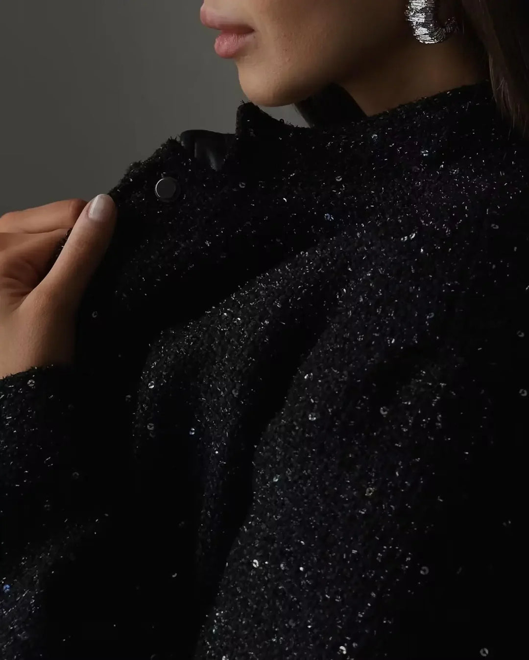 Veste à sequins femme coupe ample col montant élégante