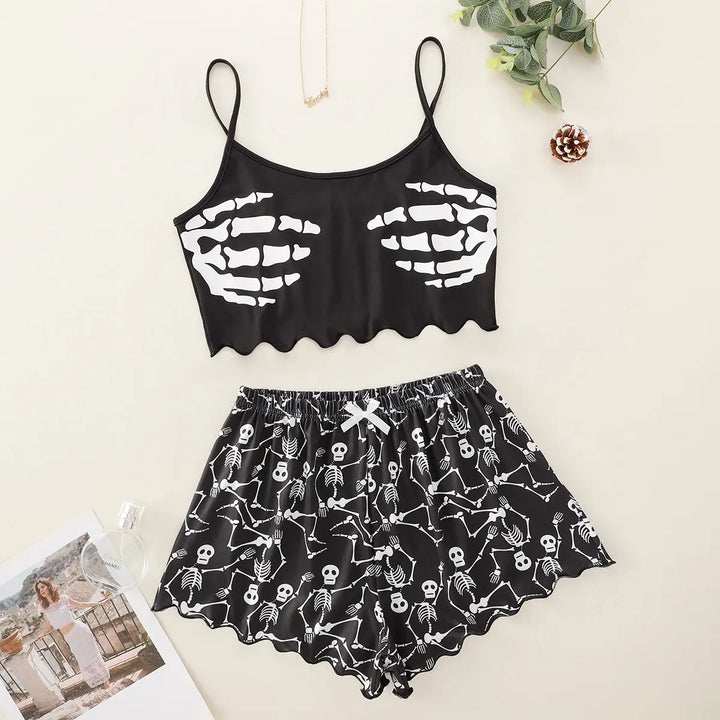 Pyjama Halloween femme tissu doux coupe décontractée imprimé festif