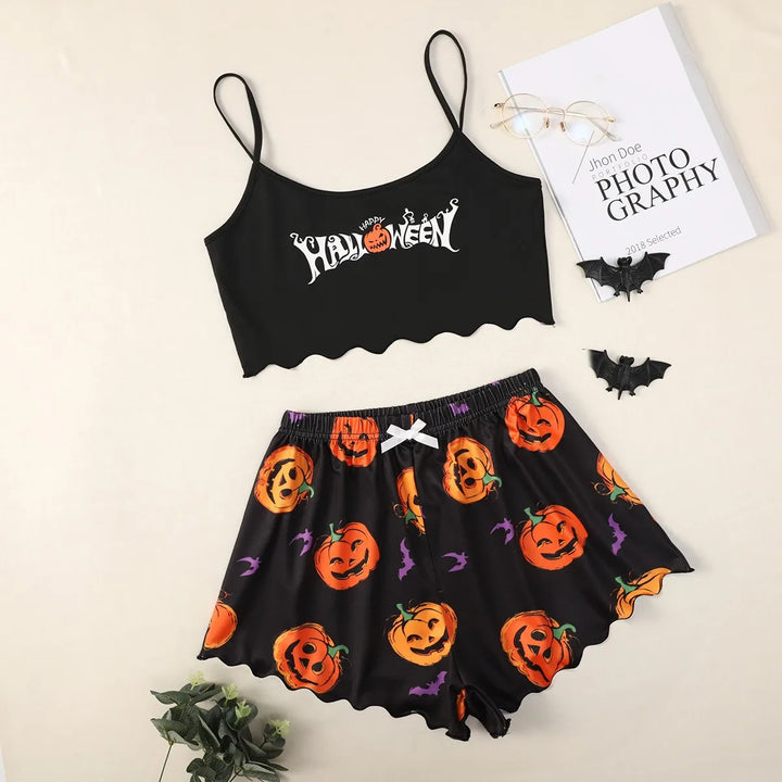 Pyjama Halloween femme tissu doux coupe décontractée imprimé festif