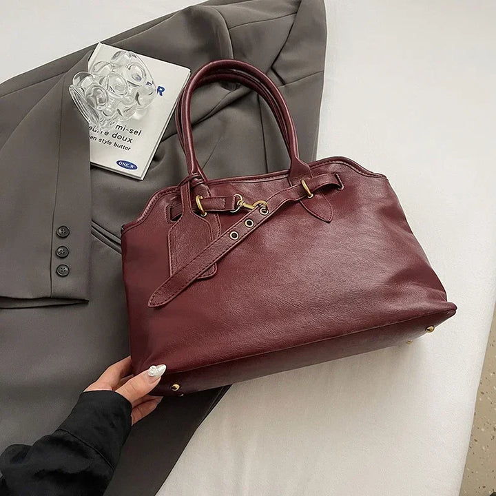 Sac cabas rétro femme cuir PU grand format bandoulière amovible