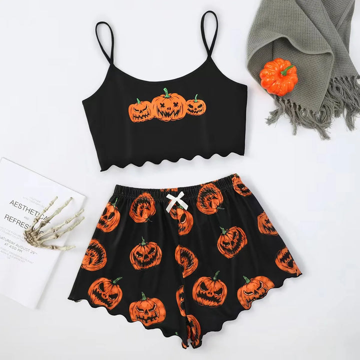Pyjama Halloween femme tissu doux coupe décontractée imprimé festif
