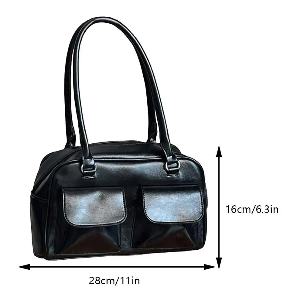 Sac satchel rétro femme cuir PU structuré poches avant élégant