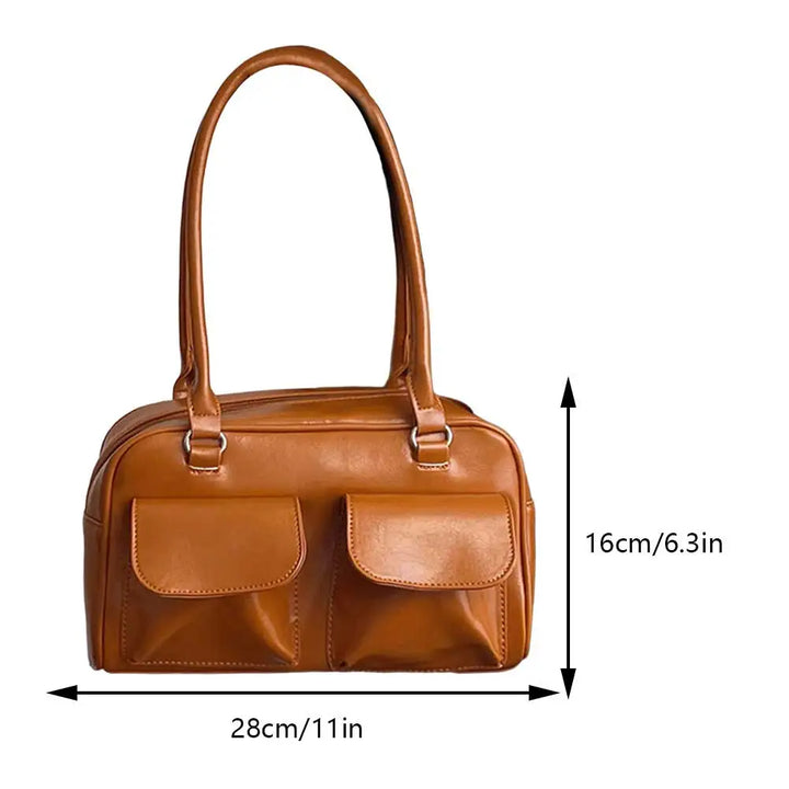 Sac satchel rétro femme cuir PU structuré poches avant élégant