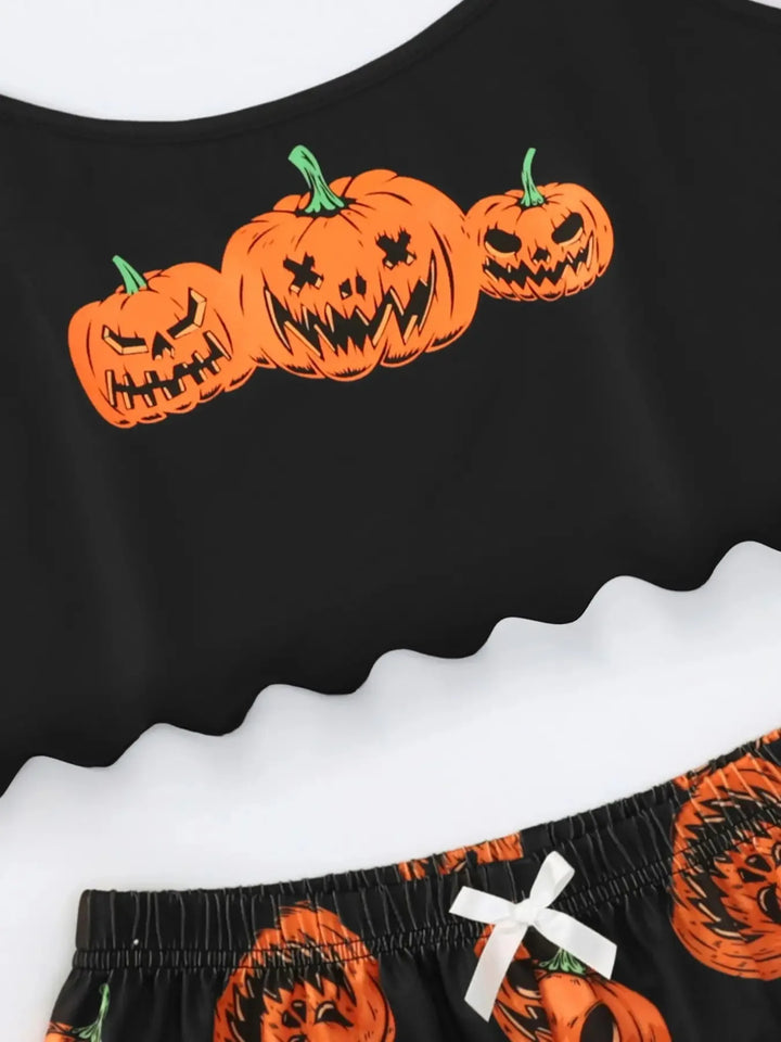 Pyjama Halloween femme tissu doux coupe décontractée imprimé festif