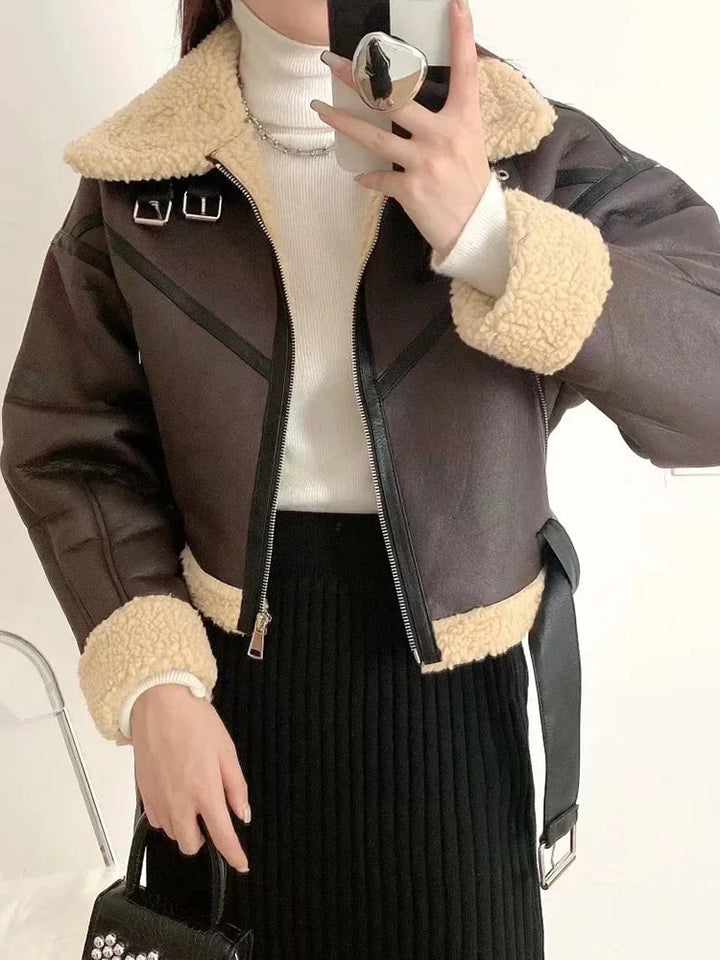 Veste aviateur femme doublure shearling chaude coupe élégante