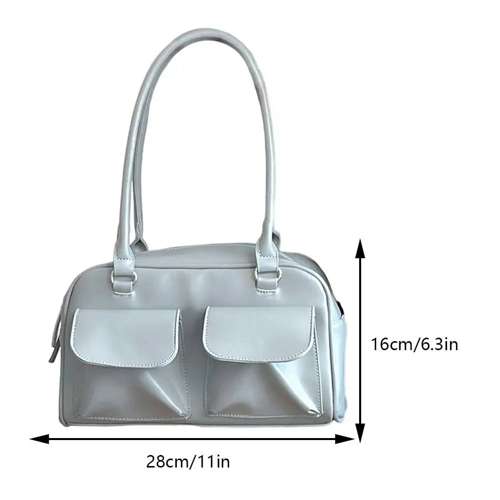 Sac satchel rétro femme cuir PU structuré poches avant élégant