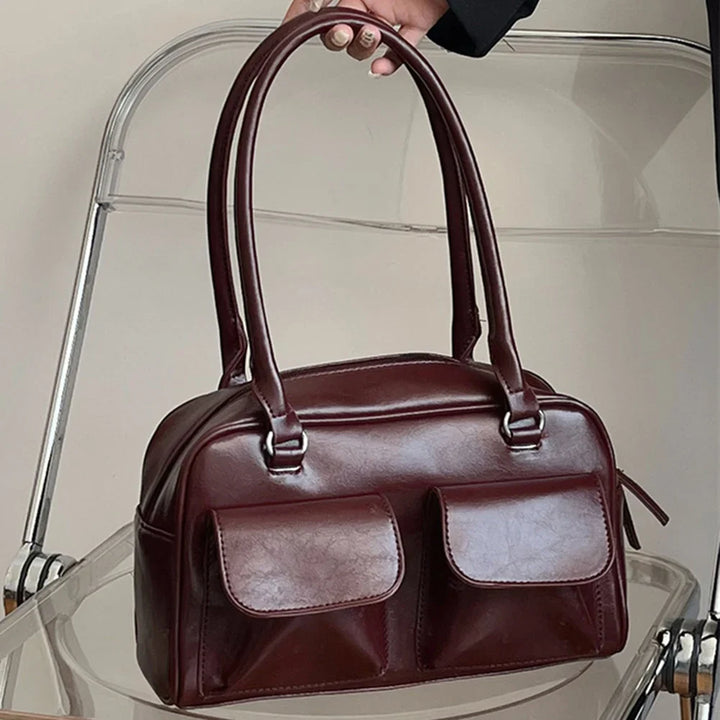 Sac satchel rétro femme cuir PU structuré poches avant élégant
