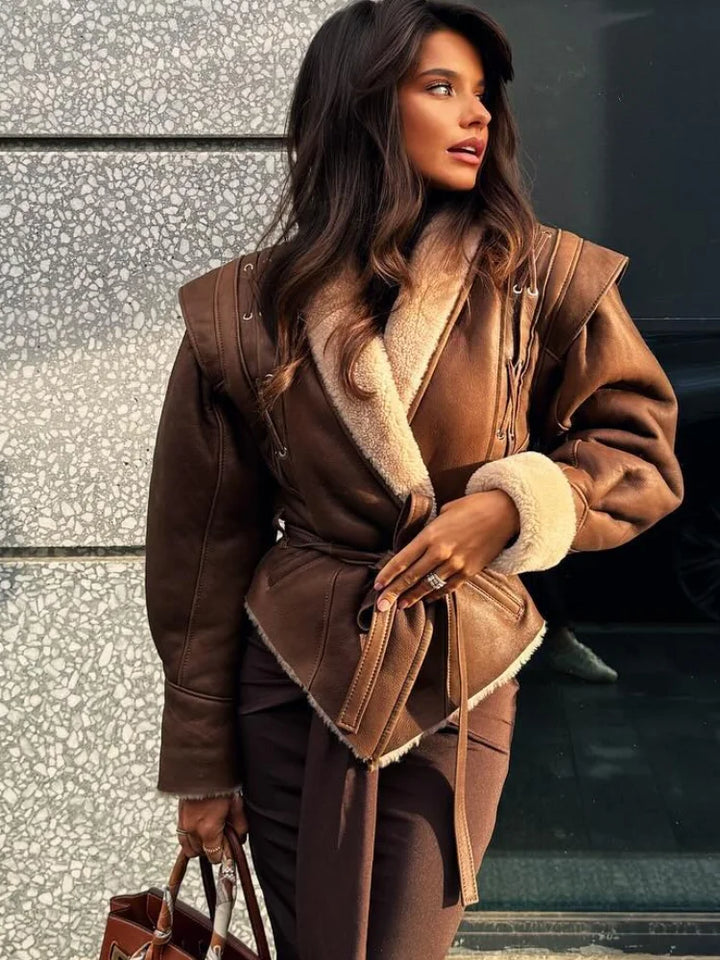 Veste élégante femme doublée chaude coupe raffinée polyvalente