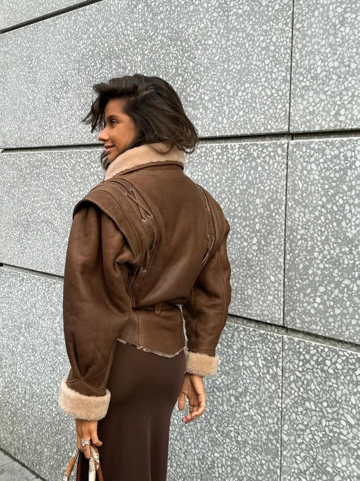 Veste élégante femme doublée chaude coupe raffinée polyvalente