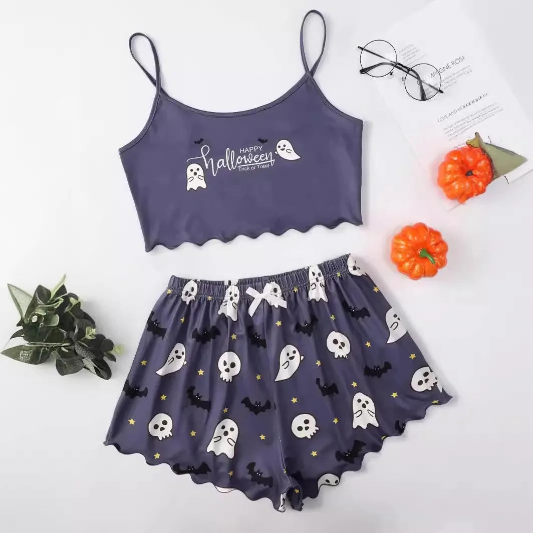 Pyjama Halloween femme tissu doux coupe décontractée imprimé festif