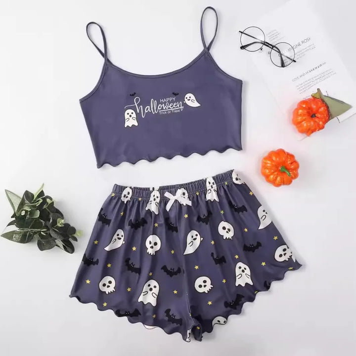 Pyjama Halloween femme tissu doux coupe décontractée imprimé festif