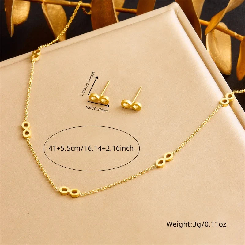 Parure bijoux femme infini doré collier et boucles assorties élégantes