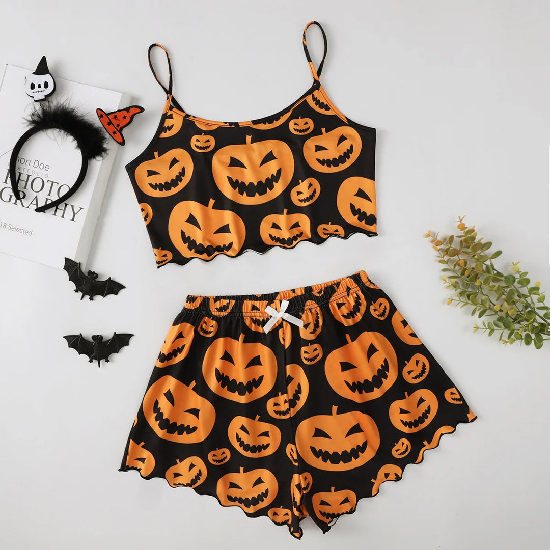 Pyjama Halloween femme tissu doux coupe décontractée imprimé festif