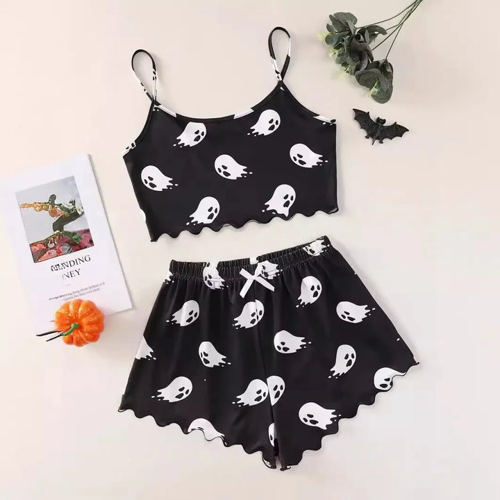 Pyjama Halloween femme tissu doux coupe décontractée imprimé festif