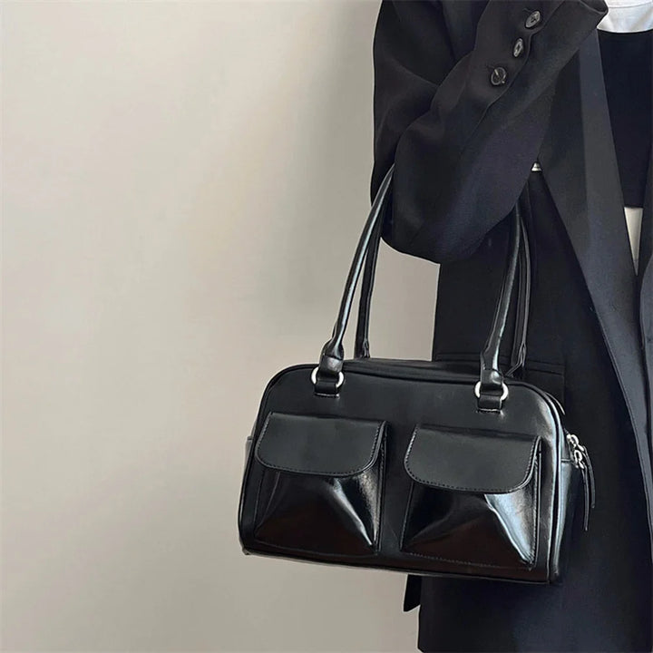 Sac satchel rétro femme cuir PU structuré poches avant élégant