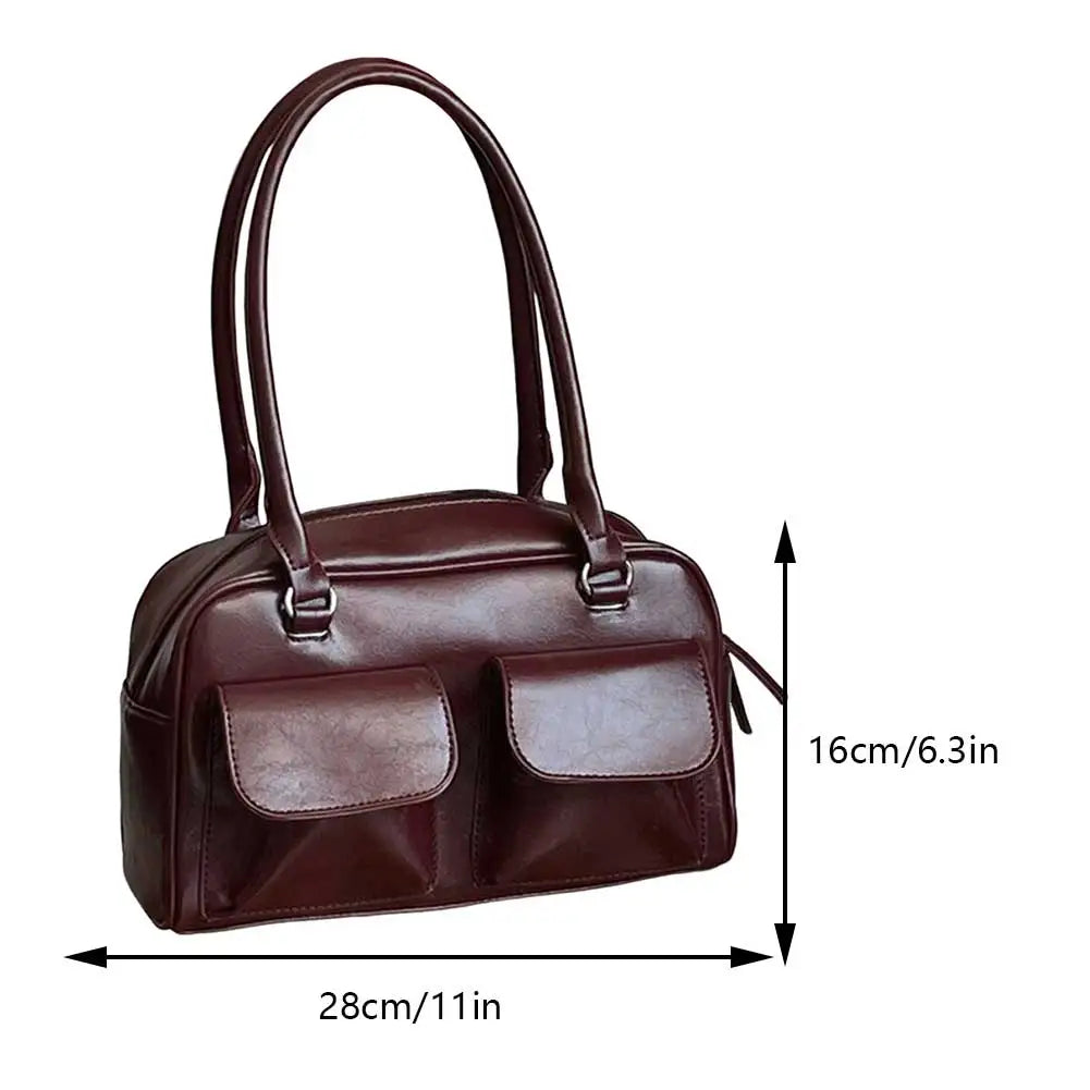 Sac satchel rétro femme cuir PU structuré poches avant élégant