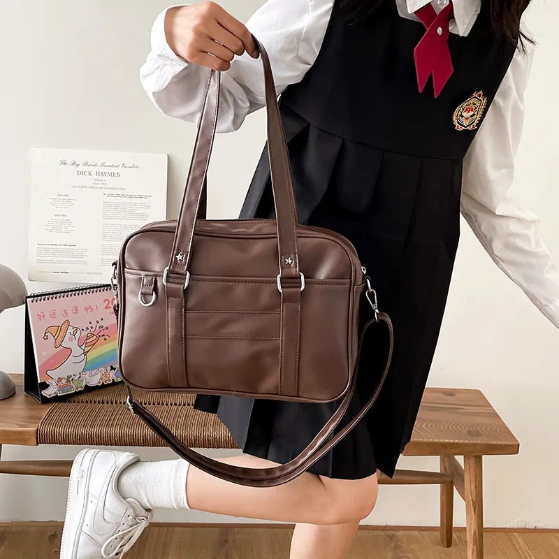 Sac épaule preppy femme cuir PU structuré bandoulière réglable élégant