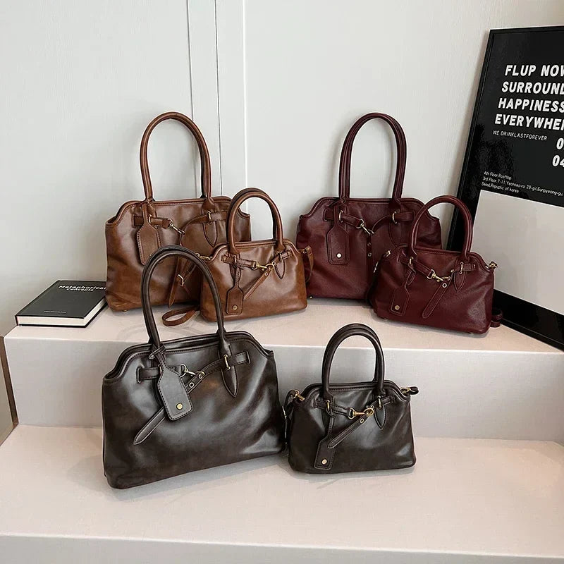 Sac cabas rétro femme cuir PU grand format bandoulière amovible