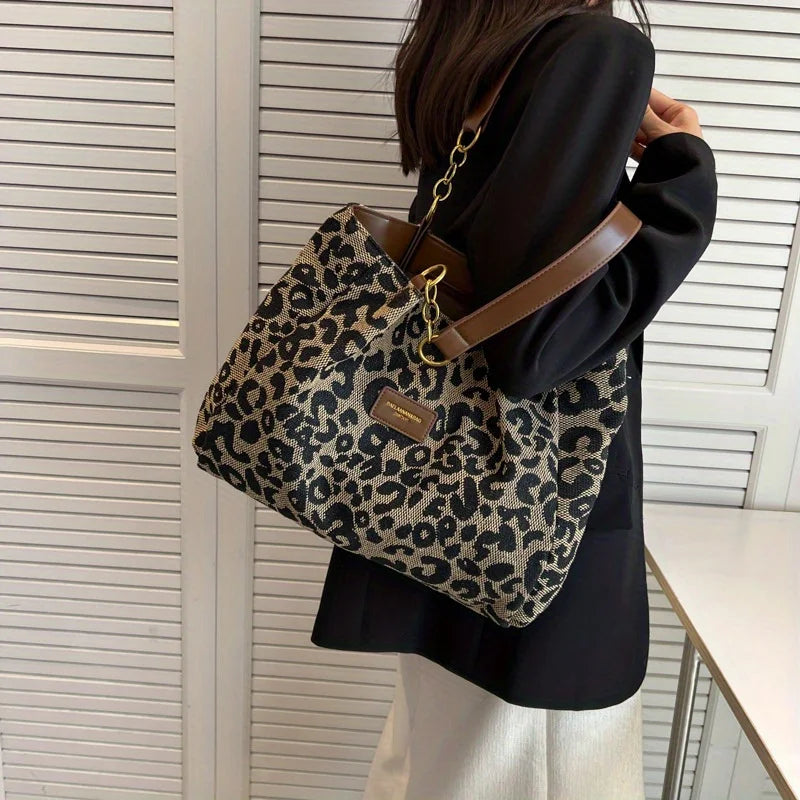 Sac cabas léopard femme grand format toile résistante polyvalent