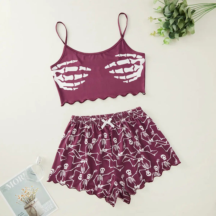 Pyjama Halloween femme tissu doux coupe décontractée imprimé festif