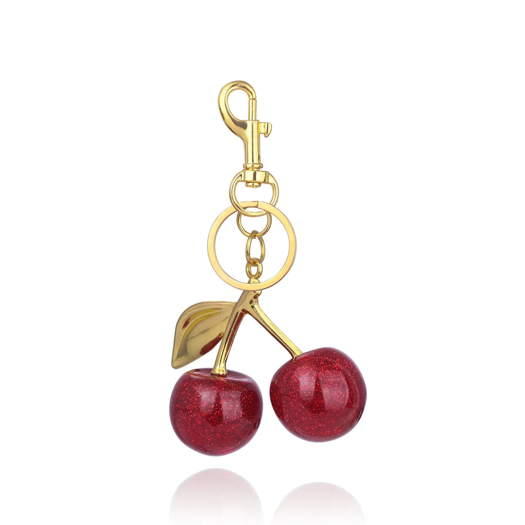 Porte-clés cerises rouges femme breloque élégante avec mousqueton