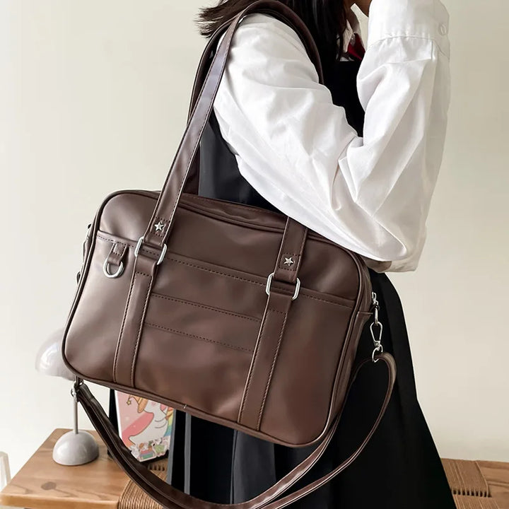 Sac épaule preppy femme cuir PU structuré bandoulière réglable élégant