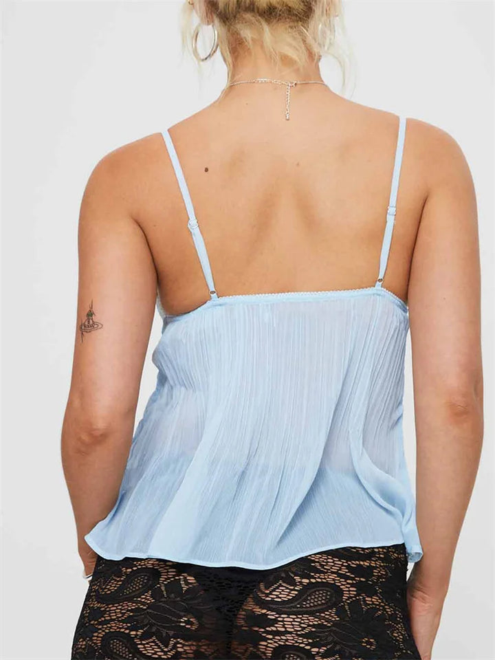 Débardeur dentelle plissée femme col V bretelles réglables léger