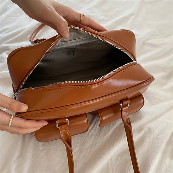Sac satchel rétro femme cuir PU structuré poches avant élégant