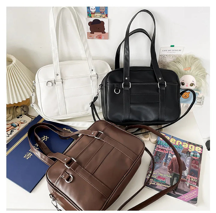 Sac épaule preppy femme cuir PU structuré bandoulière réglable élégant
