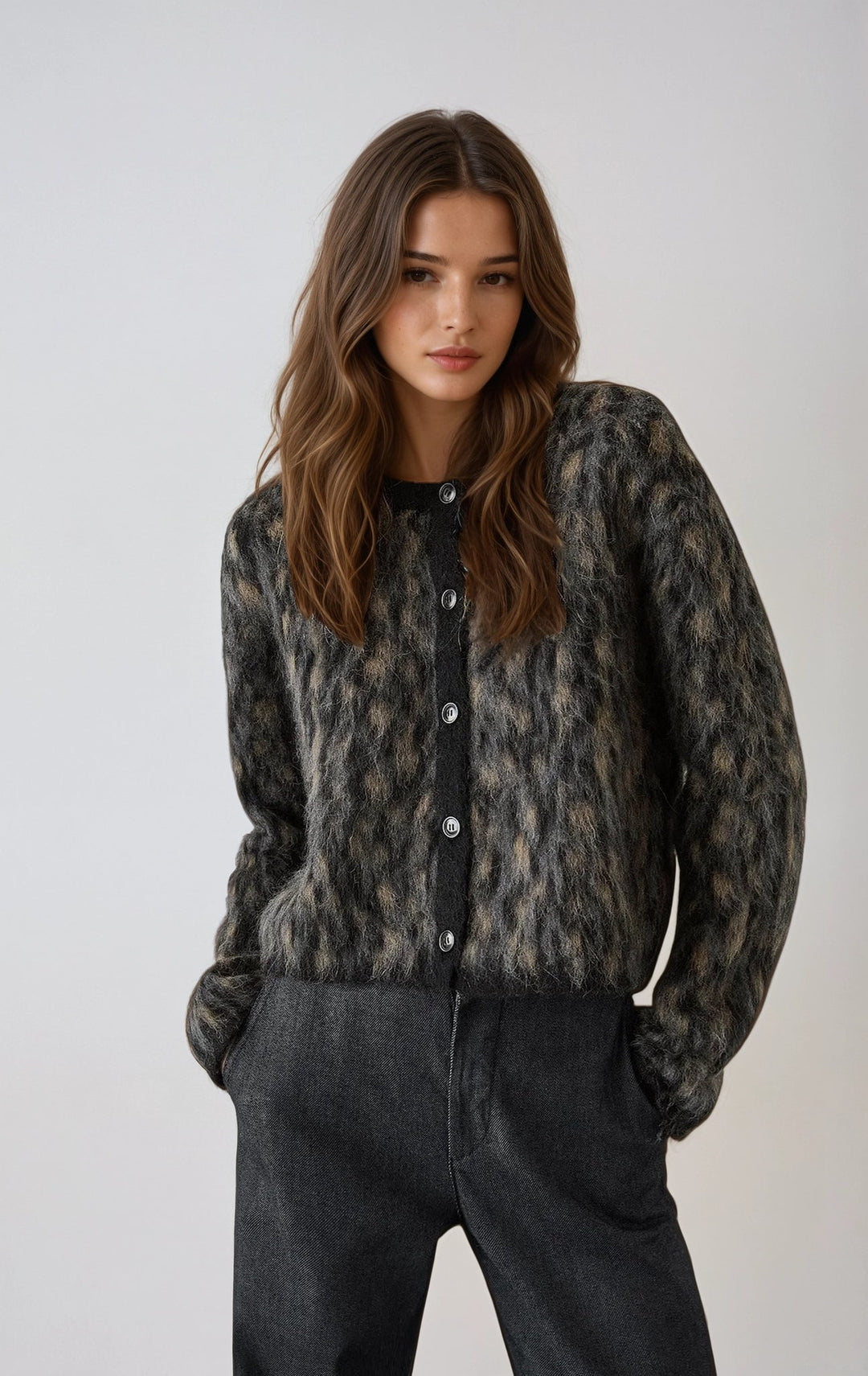 Cardigan femme laine alpaga col rond boutonné coupe polyvalente