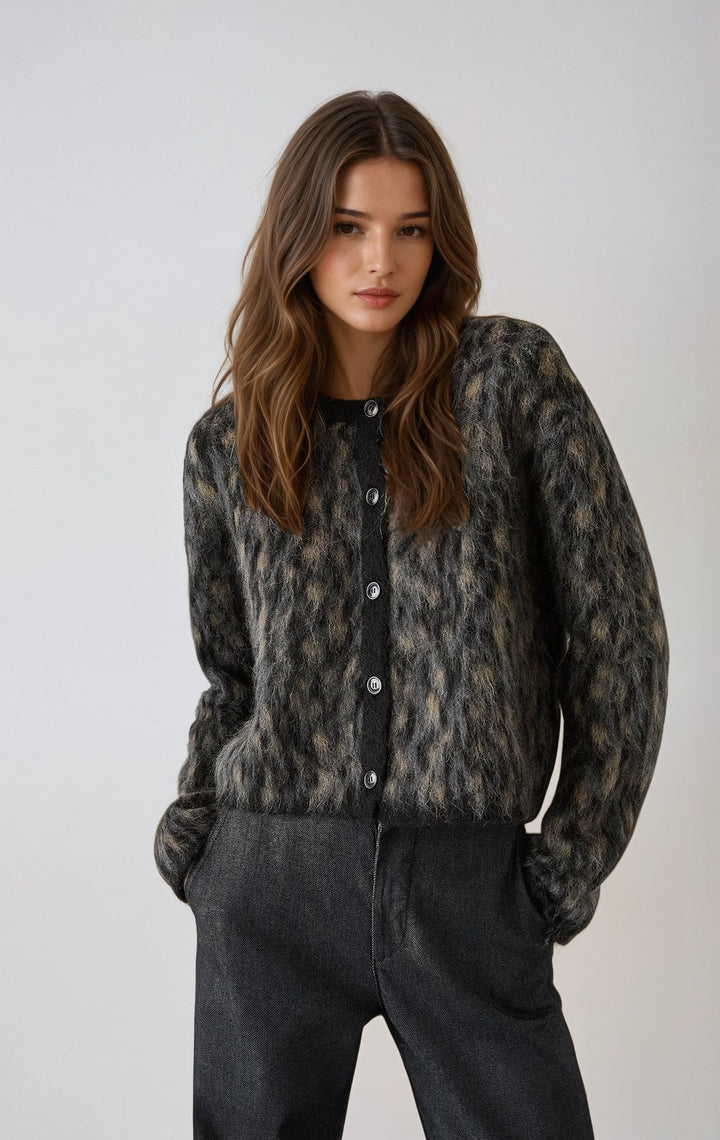 Cardigan femme laine alpaga col rond boutonné coupe polyvalente