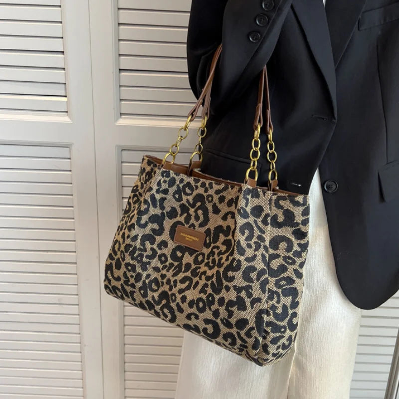 Sac cabas léopard femme grand format toile résistante polyvalent