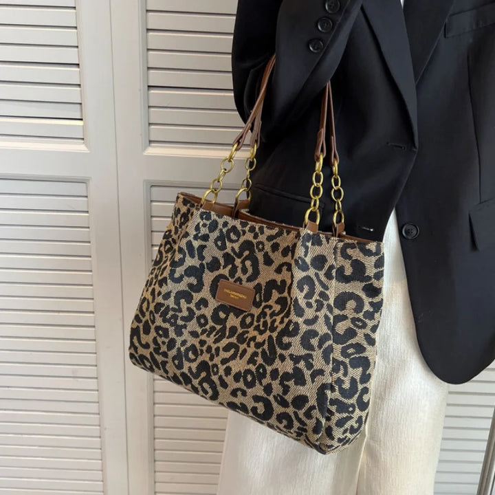 Sac cabas léopard femme grand format toile résistante polyvalent