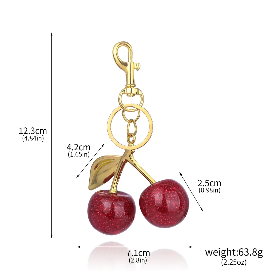 Porte-clés cerises rouges femme breloque élégante avec mousqueton