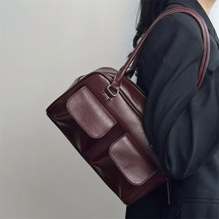 Sac satchel rétro femme cuir PU structuré poches avant élégant