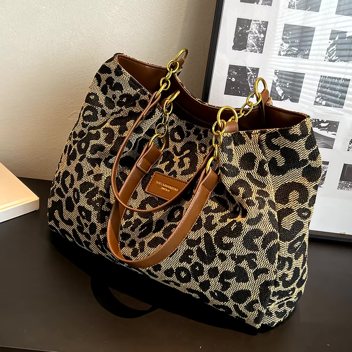 Sac cabas léopard femme grand format toile résistante polyvalent