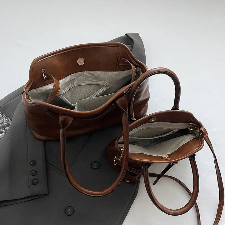 Sac cabas rétro femme cuir PU grand format bandoulière amovible