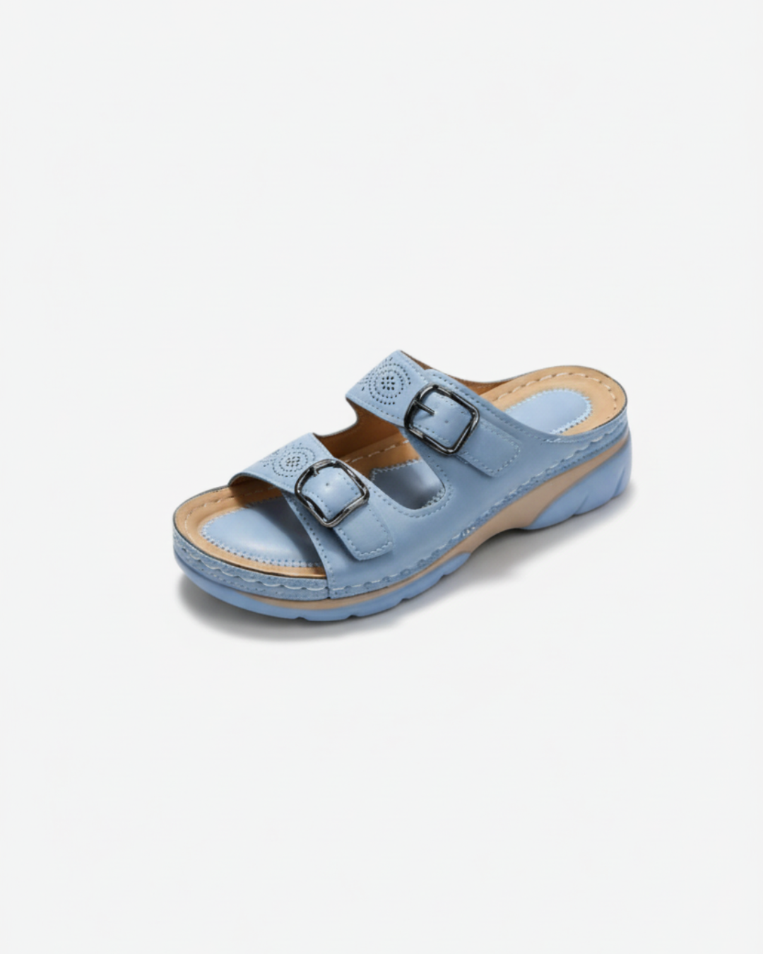 Sandales à bout ouvert avec petit talon compensé et double boucle