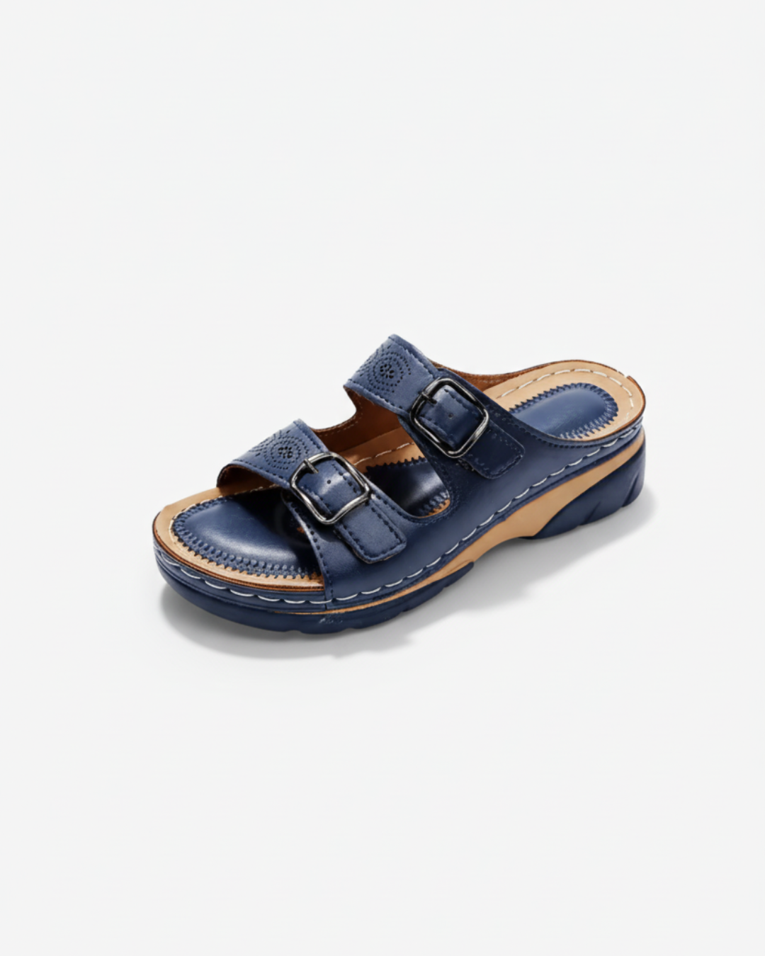 Sandales à bout ouvert avec petit talon compensé et double boucle