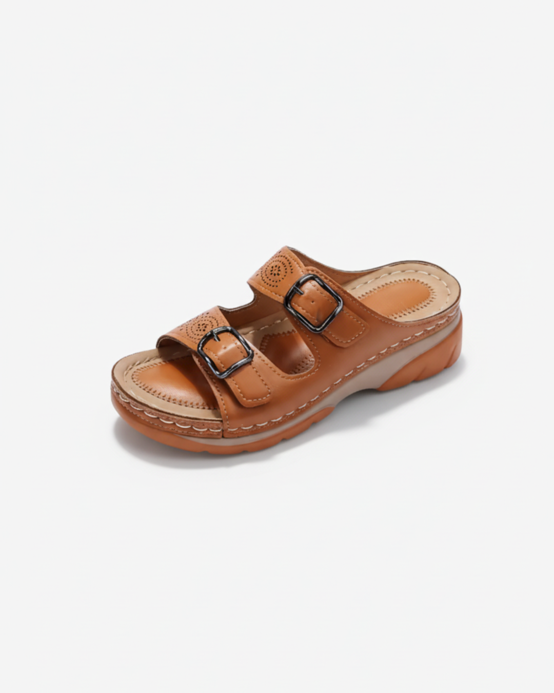 Sandales à bout ouvert avec petit talon compensé et double boucle