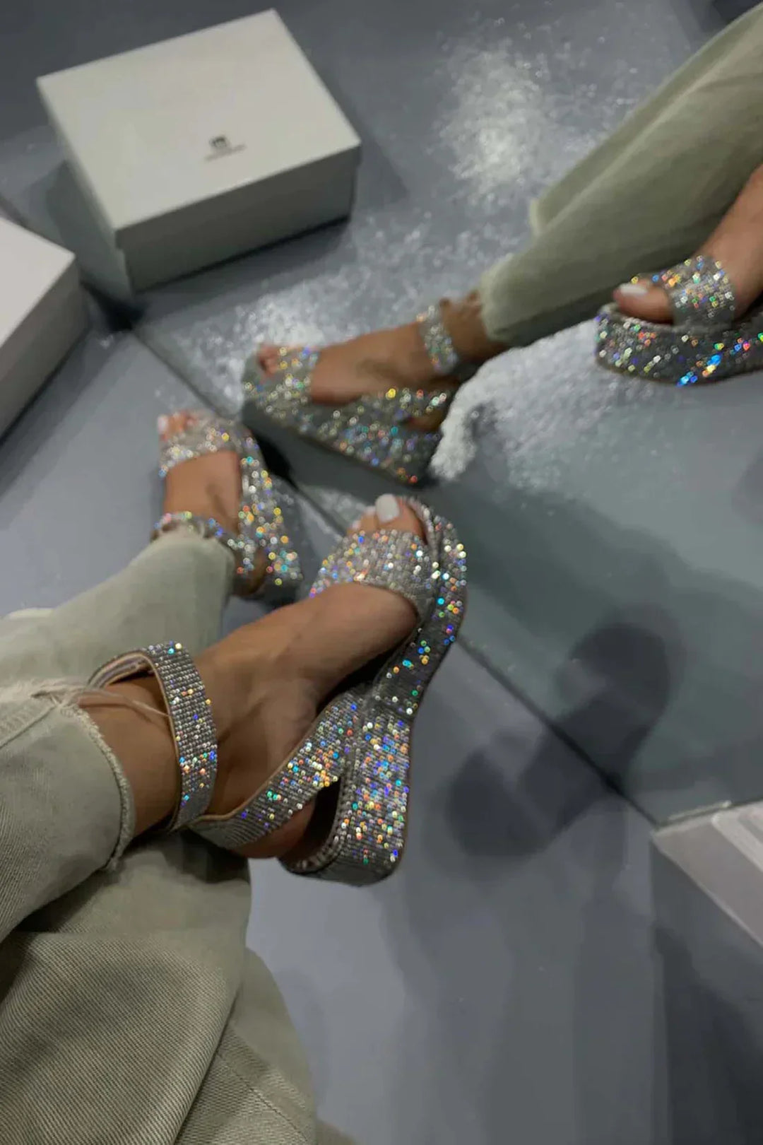 Liora High Heel Sandal Glamorous Sparkling Strass Platform
