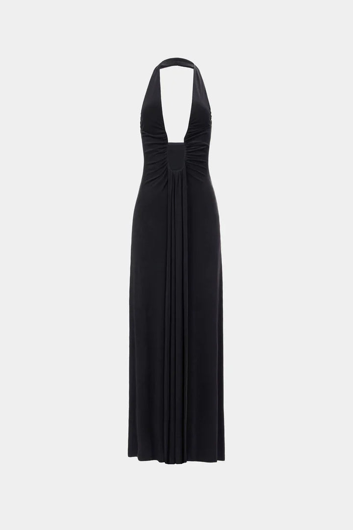 Robe longue ivoire femme décolleté profond armature tissu fluide cupro